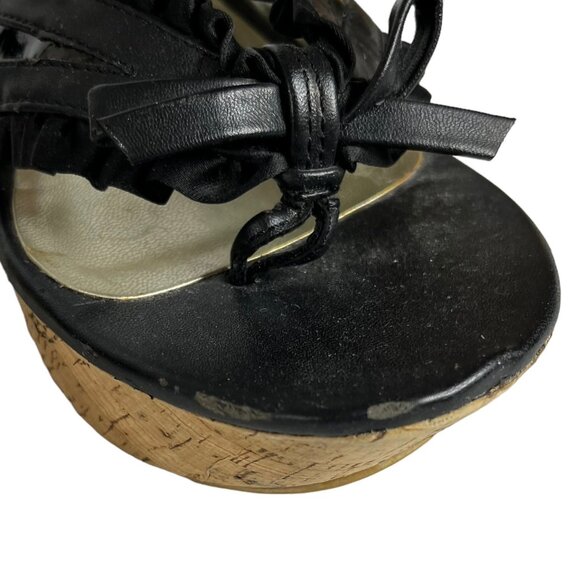 Guess Wedges Sandals Womens Size 8 Black Cork Shiny Summer - Picture 9 of 16